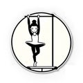 A sportswoman performs an exercise in artistic gymnastics. Black and white icon illustration