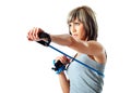 Sportswoman with resistance band