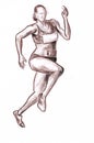 Sportswoman runner - drawn pastel pencil graphic artistic illustration on paper