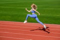 Sportswoman in sportswear jumping. Woman running during. Sport backgrounds. Runner. Professional sportswoman during Royalty Free Stock Photo