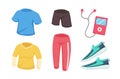 Sportwear,Shoes.Exercise equipment in cartoon character