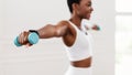 Sporty Black Female Exercising With Two Dumbbells, Banner Royalty Free Stock Photo