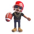 Sporty black hiphop rapper playing American football in helmet, 3d illustration