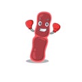 A sporty boxing athlete mascot design of bacillus bacteria with red boxing gloves