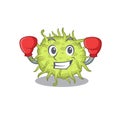 A sporty boxing athlete mascot design of bacteria coccus with red boxing gloves