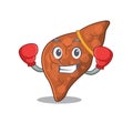 A sporty boxing athlete mascot design of human fibrosis liver with red boxing gloves
