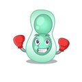 A sporty boxing athlete mascot design of serratia marcescens with red boxing gloves