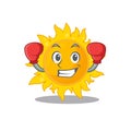 A sporty boxing athlete mascot design of summer sun with red boxing gloves