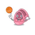 Sporty cartoon mascot design of baby girl shoes with basketball