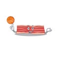 Sporty cartoon mascot design of bacon with basketball