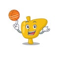 Sporty cartoon mascot design of liver with basketball