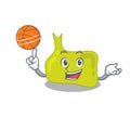 Sporty cartoon mascot design of pituitary with basketball