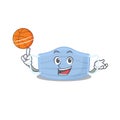 Sporty cartoon mascot design of surgical mask with basketball