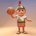 Sporty cartoon Roman legionnaire soldier holding a basketball, 3d illustration