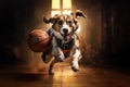 Sporty Dog Ready For Action In A Basketball Jersey And Sneakers