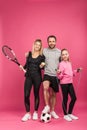 sporty family with sport equipment