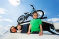 Sporty family travelling by car in summer Royalty Free Stock Photo