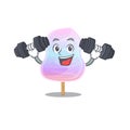 Sporty Fitness exercise rainbow cotton candy mascot design using barbells