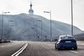 Sporty German bmw m3 sedan on a winding mountain road. fr