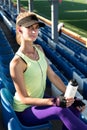 Sporty girl on the stadium Royalty Free Stock Photo