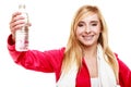 Sporty girl towel on shoulders drinking water Royalty Free Stock Photo