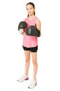 Sporty girl wearing boxing gloves