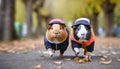 sporty guinea pigs jogging, running outdoors in park .ai generated