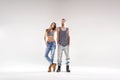 Sporty hip-hop couple isolated over the white background Royalty Free Stock Photo