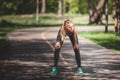 Attractive woman is warming-up in open air Royalty Free Stock Photo