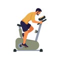 Sporty man on exercise bike, isolated on white background Royalty Free Stock Photo