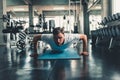 Sporty Man is Push-Up Exercising in Fitness Gym., Portrait of Young Handsome Man is Working Out Against on Sport Bodybuilding