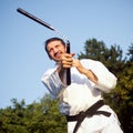 Practicing with nunchaku Royalty Free Stock Photo