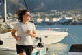 Sporty mature woman jogging running at promenade Royalty Free Stock Photo