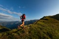 Sporty mountain woman rides in trail during endurance trail Royalty Free Stock Photo