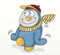 Sporty penguin with hat and scarf Royalty Free Stock Photo