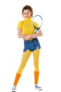 Sporty pretty young girl posing with tennis racket Royalty Free Stock Photo