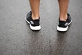 Sporty shoes on pavement Royalty Free Stock Photo