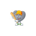 Sporty smiling grey love cartoon mascot with baseball Royalty Free Stock Photo