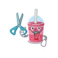 Sporty strawberry bubble tea cartoon character design with barber