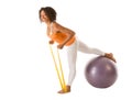 Sporty stretching with resistance bands and ball