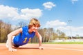 Sporty teenage boy doing push-ups exercises Royalty Free Stock Photo