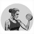 Athletic woman with dumbbells