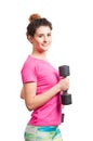 Sporty woman exercising with two black dumbbells Royalty Free Stock Photo