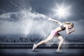 Composite image of sporty woman running on a white background Royalty Free Stock Photo