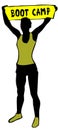 Sporty woman silhouette holding a yellow banner sign with BOOT CAMP text.