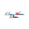 Sporty young guys doing twist crunches exercises. Active workout. Cartoon men in sportswear. Healthy lifestyle. People