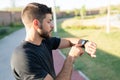 Sporty Young Man Checking Time Royalty Free Stock Photo