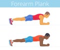 The sporty young men are doing the forearm plank exercise.