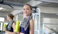 Sporty young woman drinking water at gym. Female drink water. B Royalty Free Stock Photo