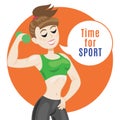 Sporty young woman in sportswear. Fit girl with dumbbells.